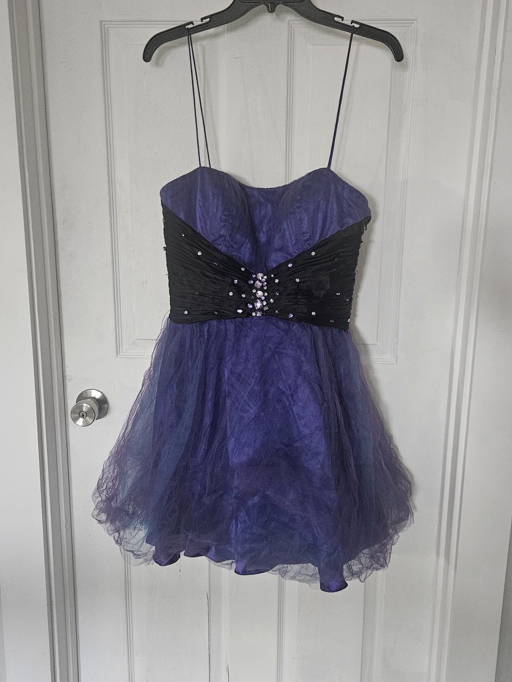 Purple and Black Party Tulle Dress with Beaded Waist